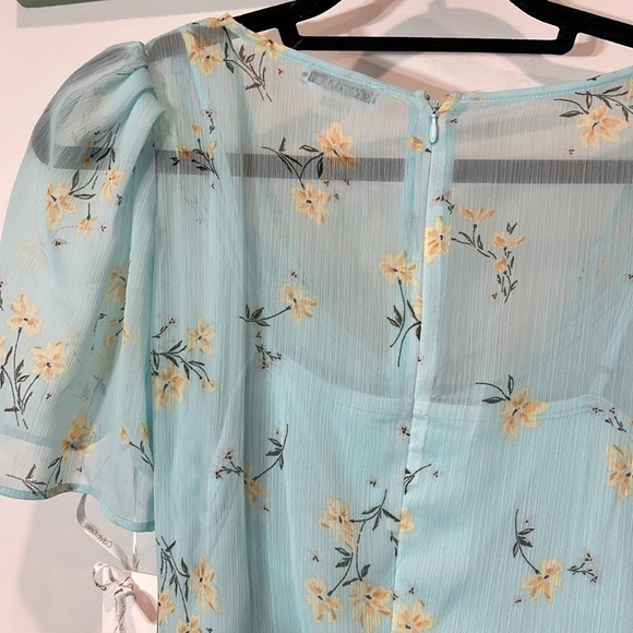 Calvin Klein Tiered Floral Pale Aqua Chiffon Boho midi  Dress size 6 women’s new - Picture 7 of 8
